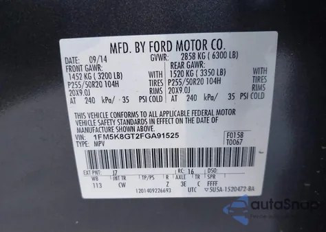 2015 Ford Explorer Sport from USA, damaged, VIN 1FM5K8GT2FGA91525